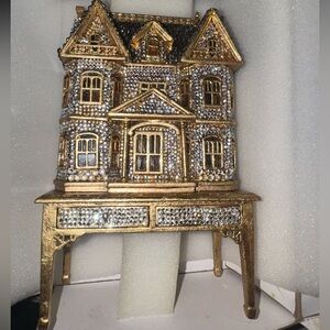 Gold and Silver Rhinestone Bejeweled Miniature dollhouse House Trinket Box
